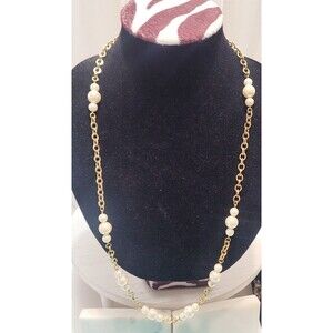Anne Klien Necklace Faux Pearl Gold-Tone Linked Chain 15 In